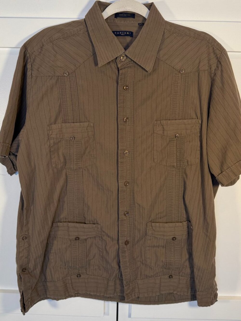 Fariani Striped Short Sleeve Shirt L Brown